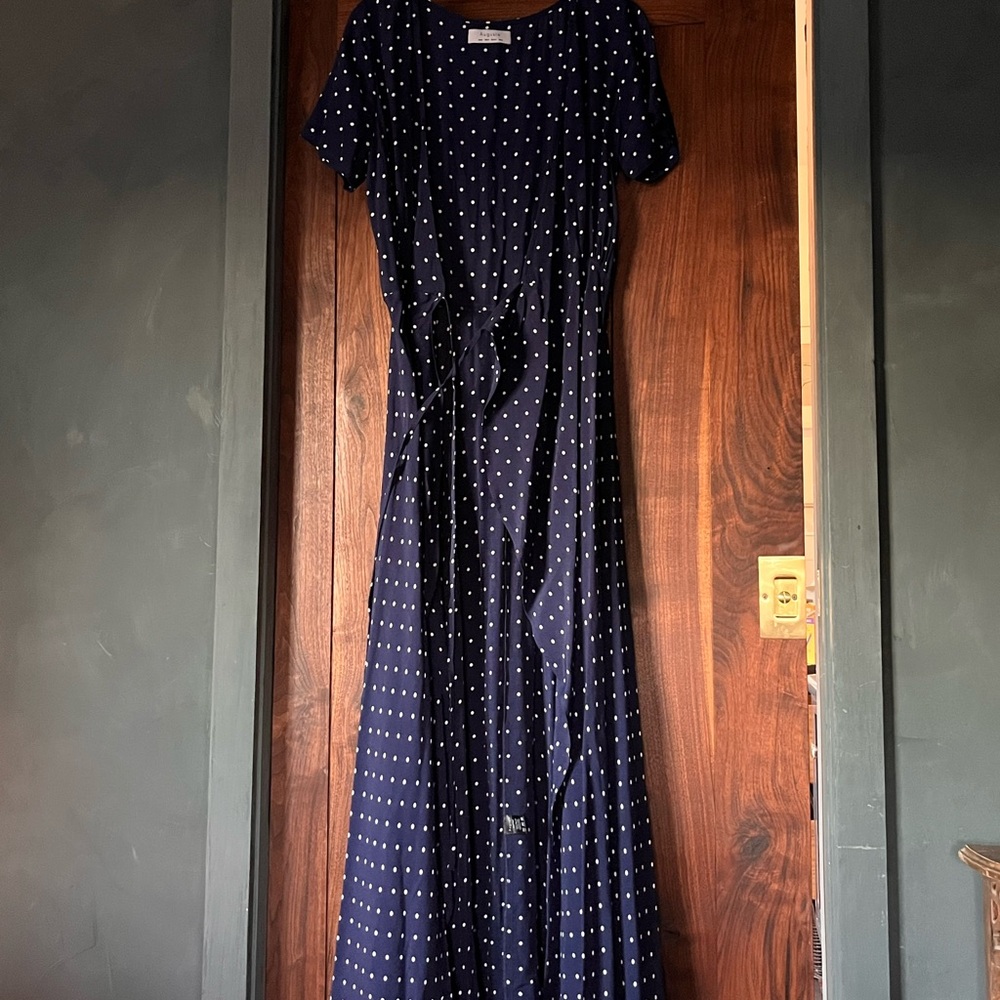 Elegant Navy Polka Dot Dress